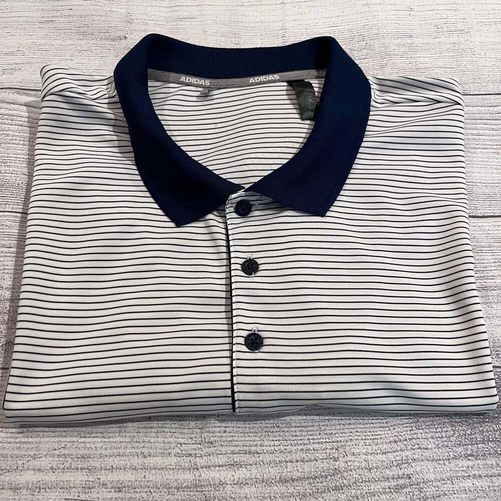 Adidas Men's XL White and Black Micro Stripe Short Sleeve Golf Polo Shirt